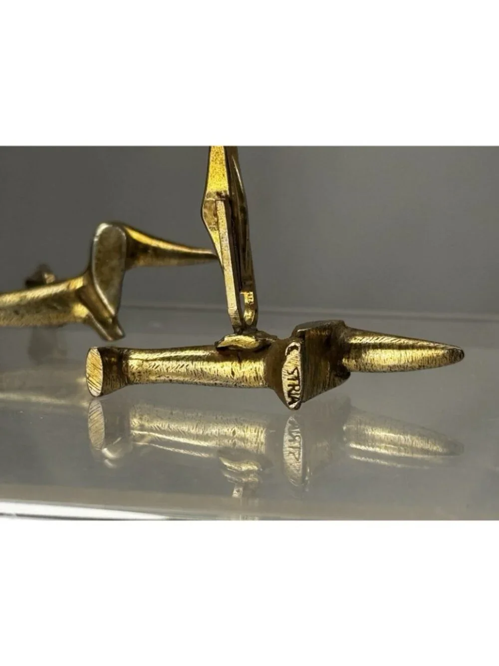 Austria Dachshund Cufflinks Tie Clip Set Wiener Dog Mid Century Brass